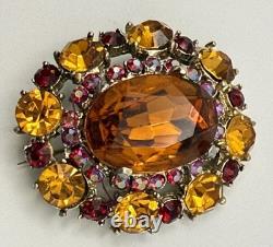 H. Pomerantz Co NY Domed BROOCH Topaz Color Glass Ab Rhinestone Vintage Jewelry H. Pomerantz Co NY Domed BROOCH Topaz Color Glass Ab Rhinestone Vintage Jewelry