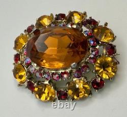 H. Pomerantz Co NY Domed BROOCH Topaz Color Glass Ab Rhinestone Vintage Jewelry