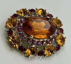 H. Pomerantz Co NY Domed BROOCH Topaz Color Glass Ab Rhinestone Vintage Jewelry H. Pomerantz Co NY Domed BROOCH Topaz Color Glass Ab Rhinestone Vintage Jewelry