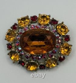 H. Pomerantz Co NY Domed BROOCH Topaz Color Glass Ab Rhinestone Vintage Jewelry