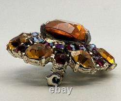 H. Pomerantz Co NY Domed BROOCH Topaz Color Glass Ab Rhinestone Vintage Jewelry