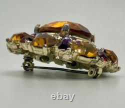 H. Pomerantz Co NY Domed BROOCH Topaz Color Glass Ab Rhinestone Vintage Jewelry