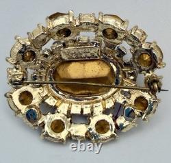 H. Pomerantz Co NY Domed BROOCH Topaz Color Glass Ab Rhinestone Vintage Jewelry