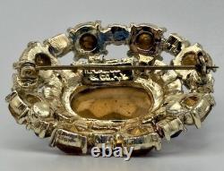 H. Pomerantz Co NY Domed BROOCH Topaz Color Glass Ab Rhinestone Vintage Jewelry