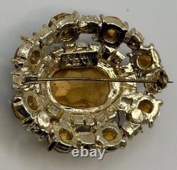H. Pomerantz Co NY Domed BROOCH Topaz Color Glass Ab Rhinestone Vintage Jewelry