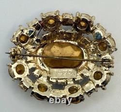 H. Pomerantz Co NY Domed BROOCH Topaz Color Glass Ab Rhinestone Vintage Jewelry