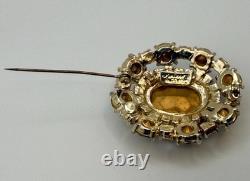 H. Pomerantz Co NY Domed BROOCH Topaz Color Glass Ab Rhinestone Vintage Jewelry