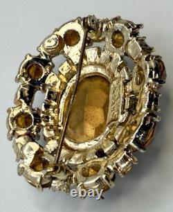 H. Pomerantz Co NY Domed BROOCH Topaz Color Glass Ab Rhinestone Vintage Jewelry