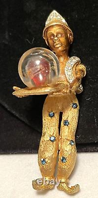 HAR Brooch Rare Vintage 2-3/4 Gilt Jeweled Genie Pin Signed A4