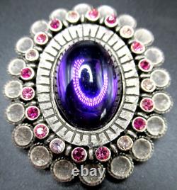 HOBE Pink & Purple Rhinestone Cabochon Vintage Pin Brooch