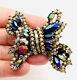 HOLLYCRAFT Carnival & AB Rhinestone Stylized Bow Brooch Signed Vintage Jewelry