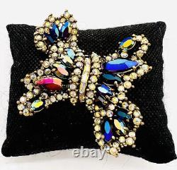 HOLLYCRAFT Carnival & AB Rhinestone Stylized Bow Brooch Signed Vintage Jewelry