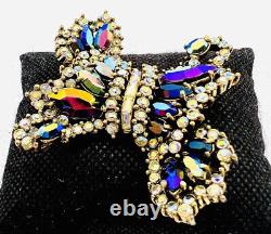 HOLLYCRAFT Carnival & AB Rhinestone Stylized Bow Brooch Signed Vintage Jewelry