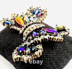 HOLLYCRAFT Carnival & AB Rhinestone Stylized Bow Brooch Signed Vintage Jewelry