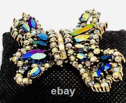 HOLLYCRAFT Carnival & AB Rhinestone Stylized Bow Brooch Signed Vintage Jewelry