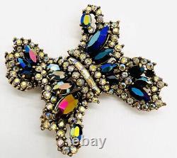 HOLLYCRAFT Carnival & AB Rhinestone Stylized Bow Brooch Signed Vintage Jewelry