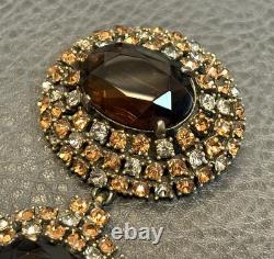 HUGE 3.5 Vintage Faux Topaz Brown Crystal Rhinestone 3 Tier Dome Dangle Brooch