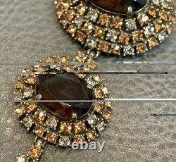 HUGE 3.5 Vintage Faux Topaz Brown Crystal Rhinestone 3 Tier Dome Dangle Brooch