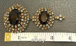HUGE 3.5 Vintage Faux Topaz Brown Crystal Rhinestone 3 Tier Dome Dangle Brooch