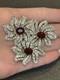HUGE Art Deco Rhodium Plated Pot Metal Red Rhinestone Dress Clip Flower Brooch