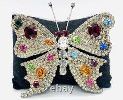 HUGE Czech Pave Set Rhinestone Butterfly Brooch 3 1/4 Vintage Jewelry