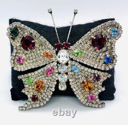 HUGE Czech Pave Set Rhinestone Butterfly Brooch 3 1/4 Vintage Jewelry