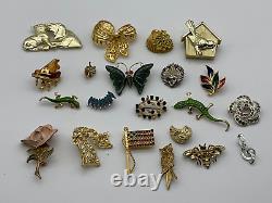 HUGE LOT OF BROOCH & PINS VINTAGE RHINESTONE GOLD TONED TOTAL of 130