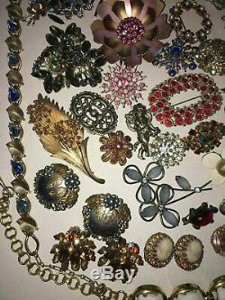HUGE LOT Vintage Rhineston Brooches Earrings Necklaces Rhonestones W Germany