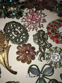 HUGE LOT Vintage Rhineston Brooches Earrings Necklaces Rhonestones W Germany