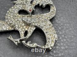 HUGE POT METAL Art Deco Phoenix Gryphon Bird Brooch Silver Tone Rhinestones READ