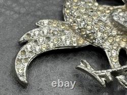 HUGE POT METAL Art Deco Phoenix Gryphon Bird Brooch Silver Tone Rhinestones READ