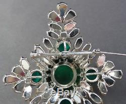 HUGE Vintage 1960 Christian Dior Emerald Green Rhinestone Brooch Pin 4 1/2
