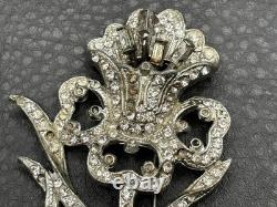 HUGE Vintage Art Deco Pot Metal Rhinestone Iris Flower Brooch Pin READ