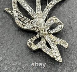 HUGE Vintage Art Deco Pot Metal Rhinestone Iris Flower Brooch Pin READ