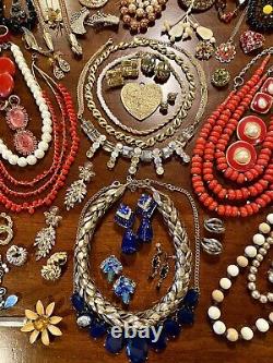 HUGE Vintage Costume To Modern Brooch Some SIGNED Earrings Necklace Estate Lot