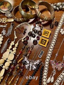 HUGE Vintage Costume To Modern Brooch Some SIGNED Earrings Necklace Estate Lot