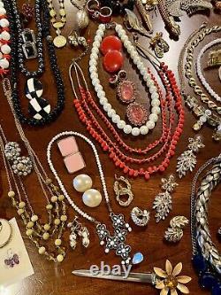 HUGE Vintage Costume To Modern Brooch Some SIGNED Earrings Necklace Estate Lot