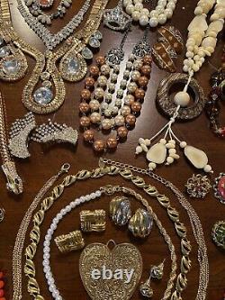 HUGE Vintage Costume To Modern Brooch Some SIGNED Earrings Necklace Estate Lot