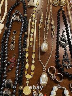 HUGE Vintage Costume To Modern Brooch Some SIGNED Earrings Necklace Estate Lot