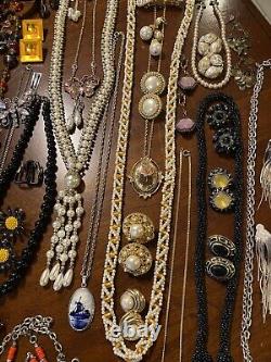 HUGE Vintage Costume To Modern Brooch Some SIGNED Earrings Necklace Estate Lot