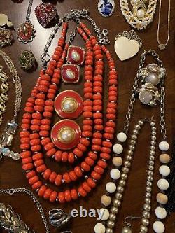 HUGE Vintage Costume To Modern Brooch Some SIGNED Earrings Necklace Estate Lot