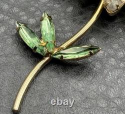 HUGE Vintage Daisy Flower Brooch Crystal Rhinestone Pin Gold Tone