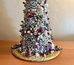 Handmade Vintage Repurposed Jewelry Christmas Tree Retro Estate Brooches Beads