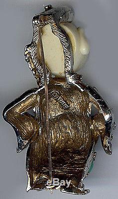 Har Vintage Jade & Rhinestone Buddha Smiling Happy Chinaman Figural Pin Brooch