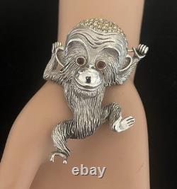 Hattie Carnegie Rare Vintage Silver tone Rhinestone Monkey Statement Brooch