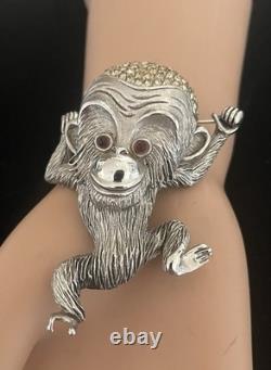 Hattie Carnegie Rare Vintage Silver tone Rhinestone Monkey Statement Brooch
