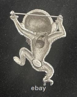 Hattie Carnegie Rare Vintage Silver tone Rhinestone Monkey Statement Brooch