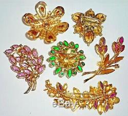 High End Vintage Jewelry Lot 6 All Big Colorful Rhinestone Brooches Incl Juliana