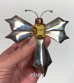 Huge Antique Vintage Art Deco STERLING Silver Rhinestone DRAGONFLY Pin Brooch 4