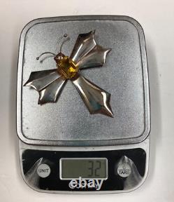 Huge Antique Vintage Art Deco STERLING Silver Rhinestone DRAGONFLY Pin Brooch 4